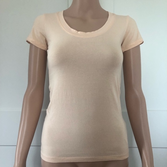 Forever 21 F21 Peach Cream Essentials Stretch Cotton Tee T-Shirt Small XS - Picture 1 of 2